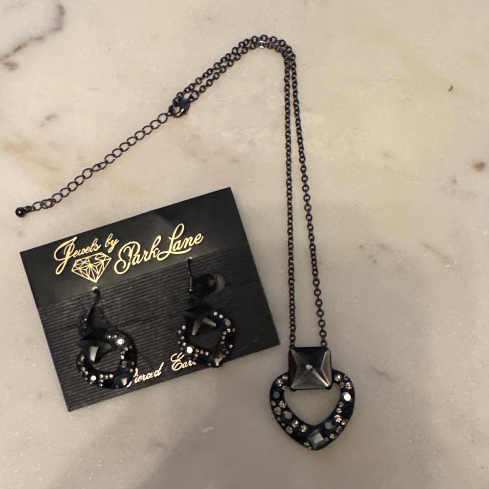 “Magic “ Black Heart Necklace and Earring Set Genuine Swarovski Crystals
